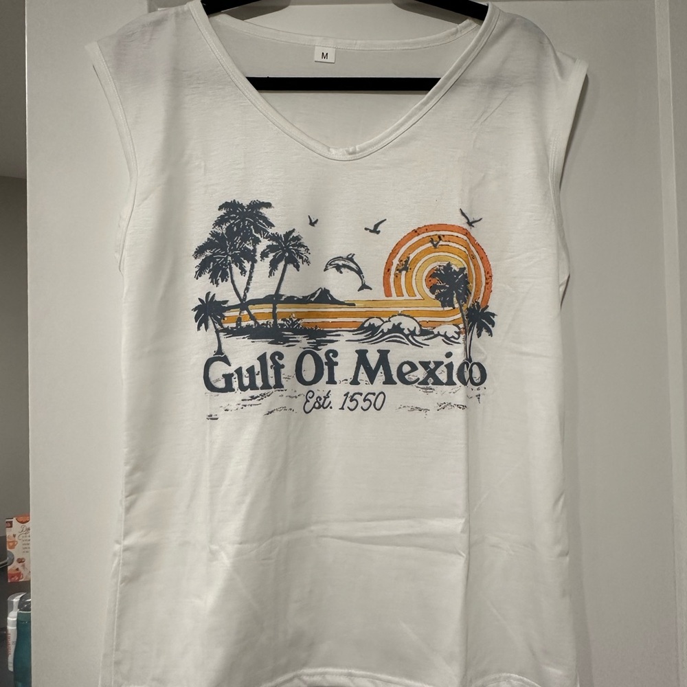White Gulf of Mexico Graphic Tank Top